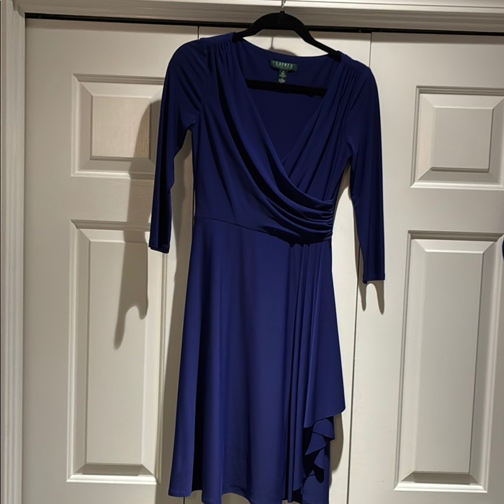 Lauren Ralph Lauren Blue Ruched Wrap Dress